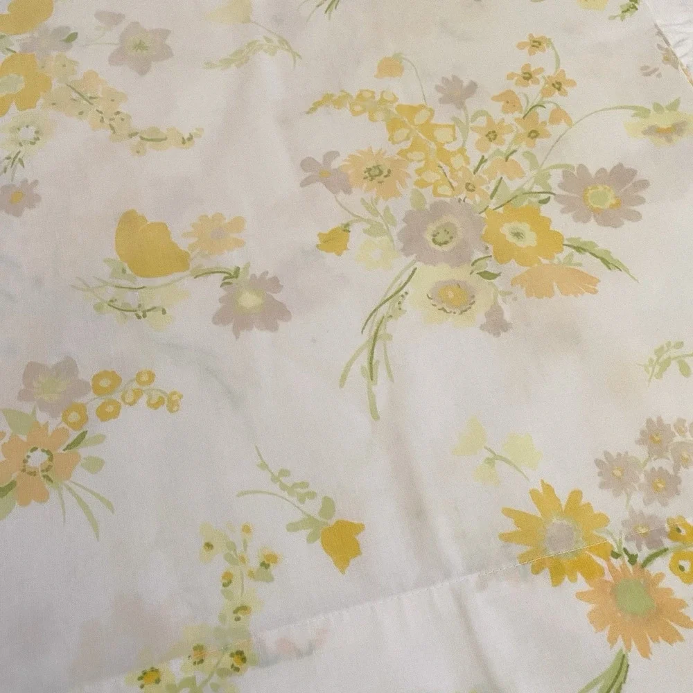 Vintage 60's 70's MCM‎ 1 Pillowcase Floral Muslin Standard Yellow Flowers Boho